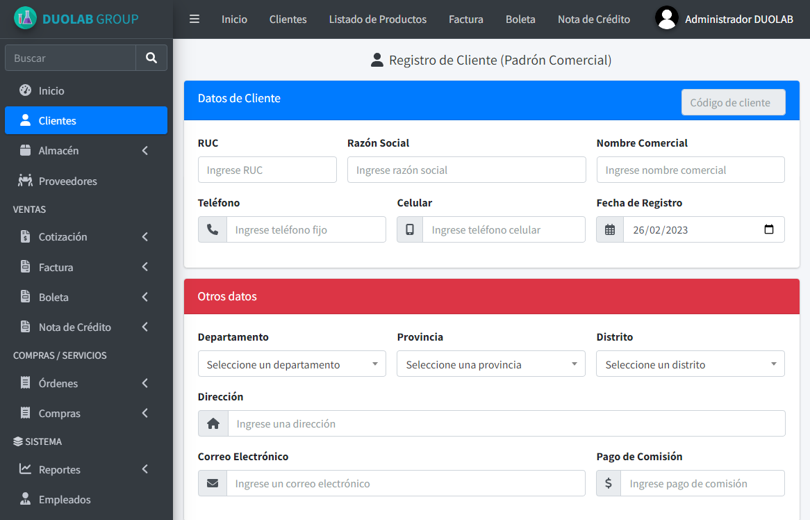 DUOLAB Registro de Cliente